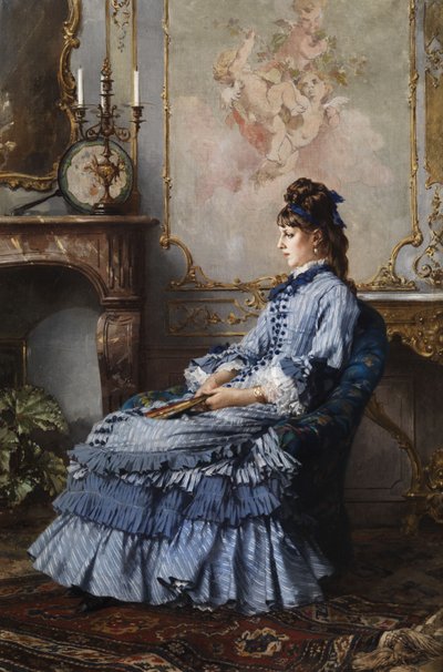 Young Lady by the Fireplace by Frederik Hendrik Kaemmerer